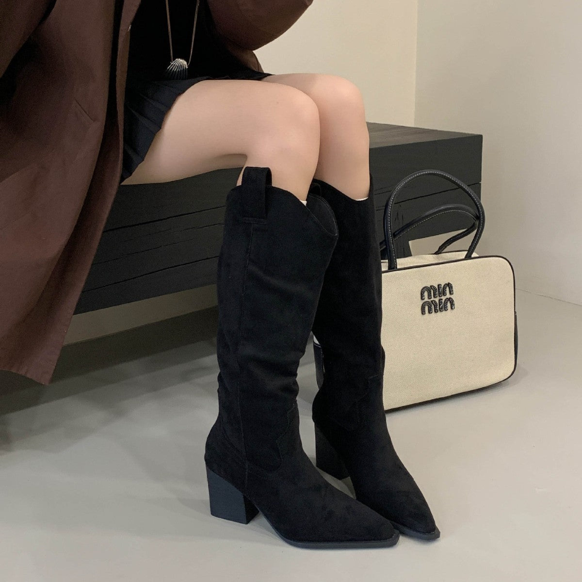 French-style Vintage Coffee-colored Western Cowboy Boots