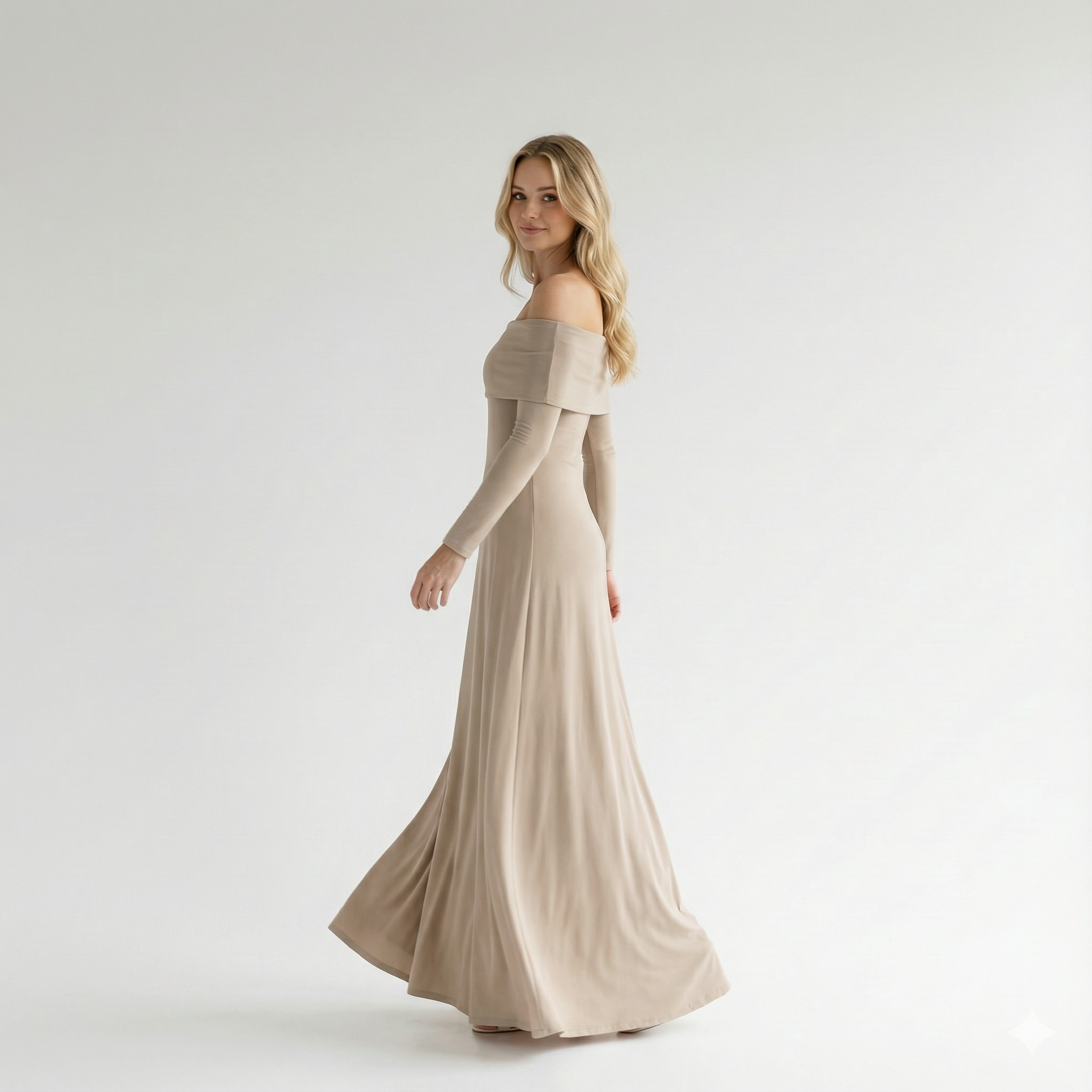 Knitted Off-neck Slim Fit High Waist Pullover Dress