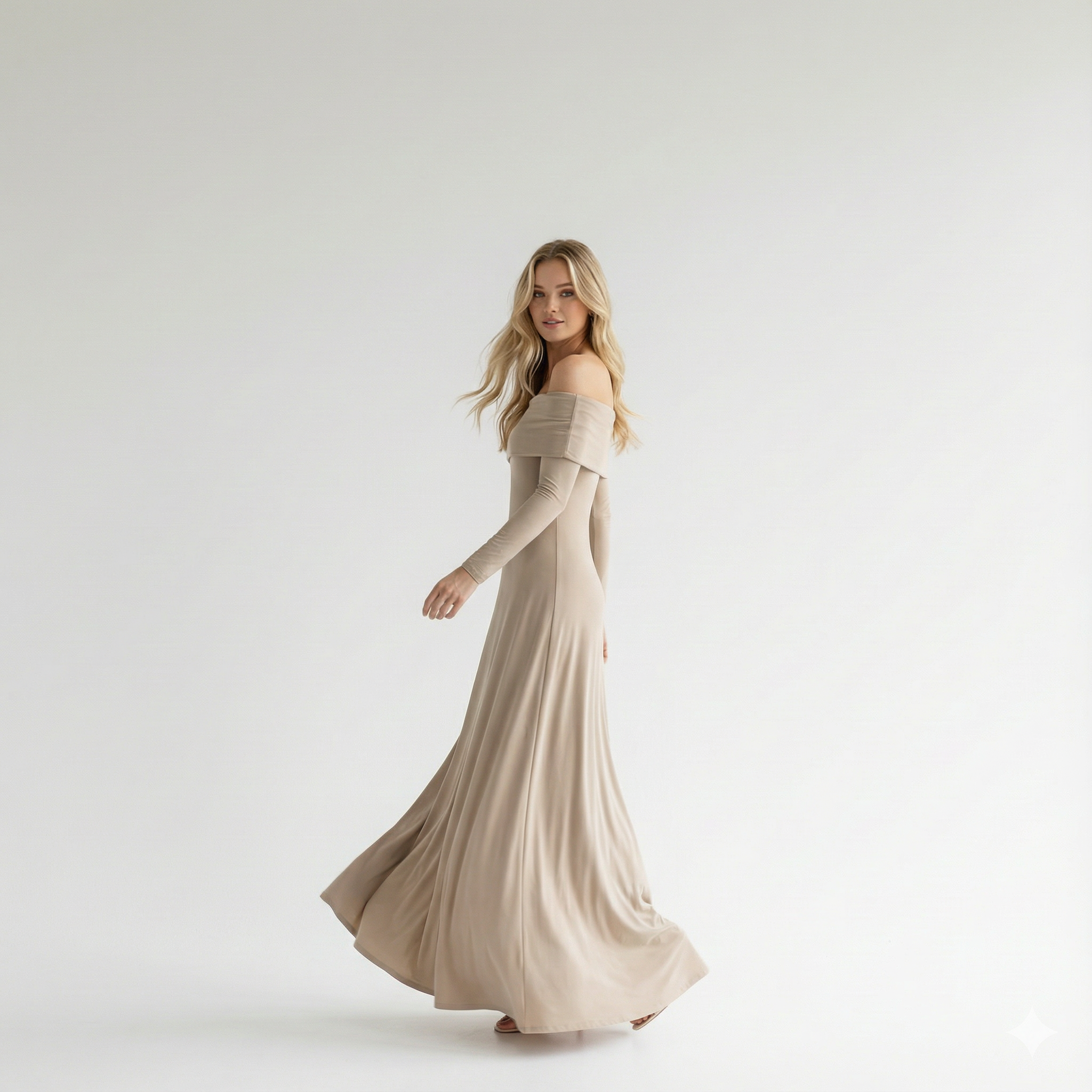 Knitted Off-neck Slim Fit High Waist Pullover Dress