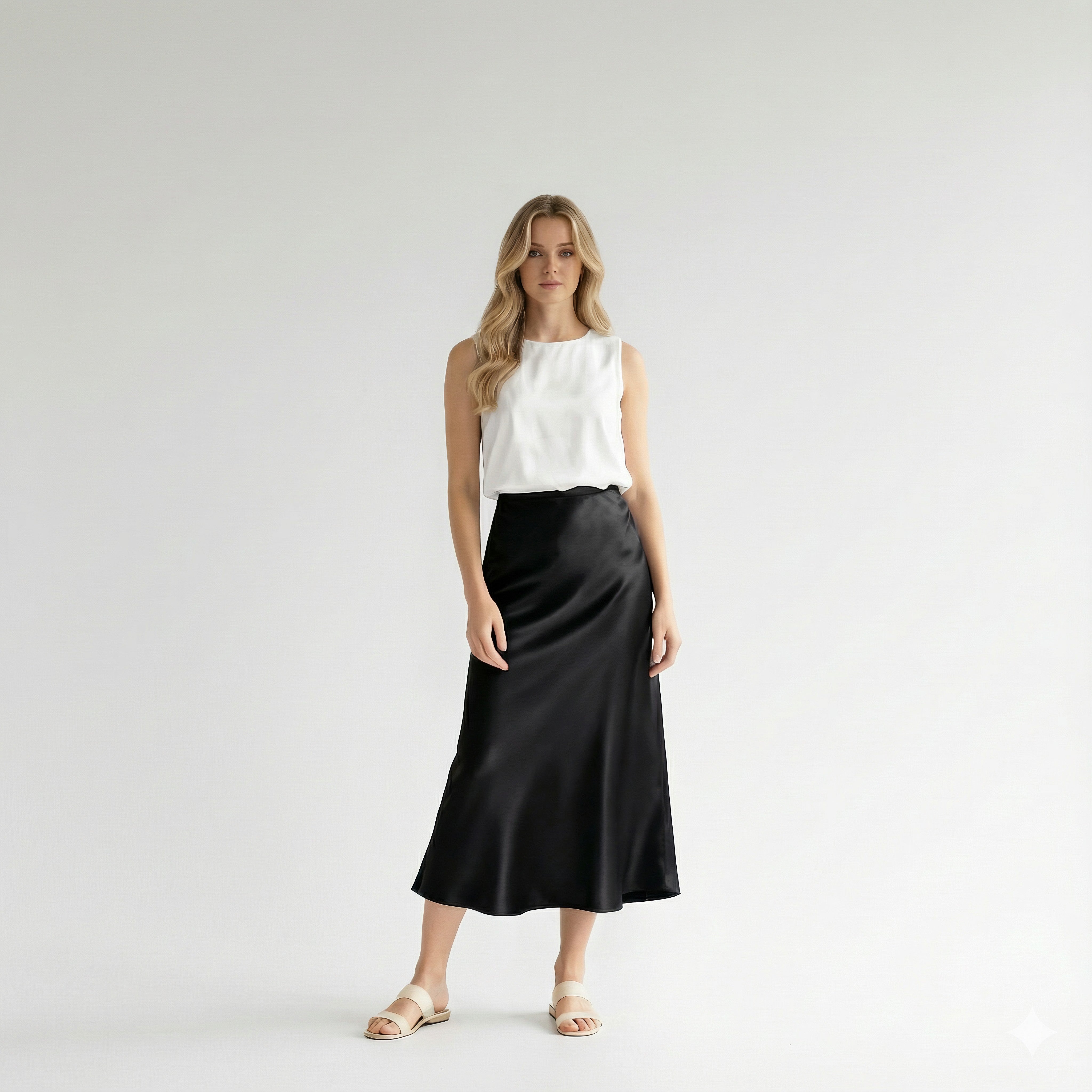 Aveline – French Silk Satin High-Waist Skirt